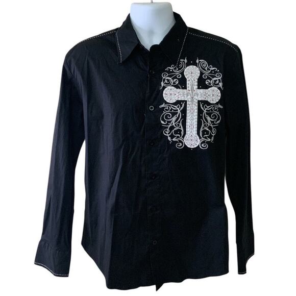 UTBA Shirt Mens L Long Sleeve Embroidered Cross Graphic Western Rock Style NWT - Picture 1 of 8